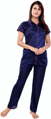 BAILEY SELLS Women Solid Blue Shirt & Pyjama set