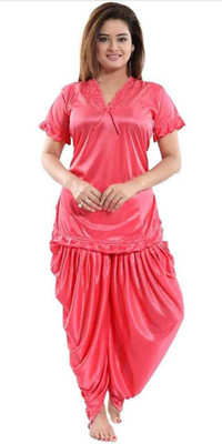 Cotovia Women Solid Pink Top & Pyjama Set