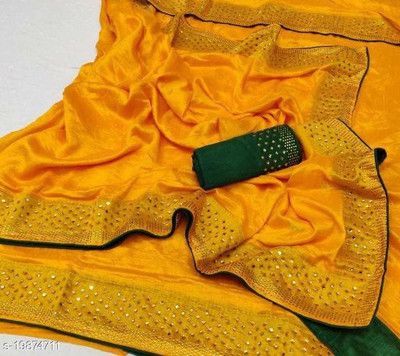 VRINDITA FASHION Embellished Bollywood Art Silk Saree(Yellow)