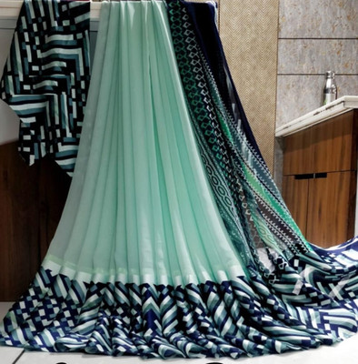 Bombey Velvat Fab Printed, Solid/Plain Bandhani Georgette, Satin Saree(Brown, Light Green)
