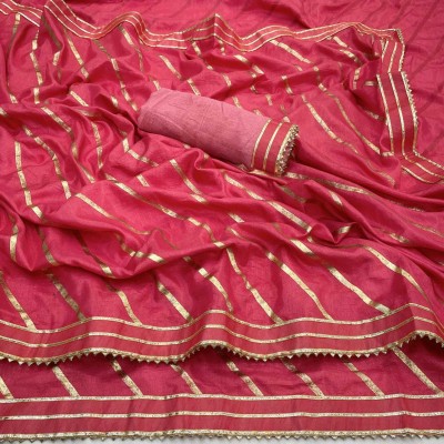 OM MAHADEV FASHION Striped Bollywood Pure Silk Saree(Pink)