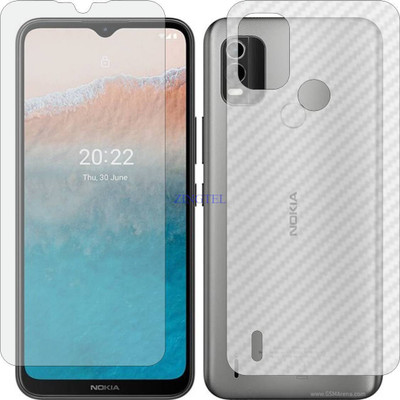 ZINGTEL Front and Back Tempered Glass for NOKIA C 21 PLUS (Front Matte Finish & Back 3d Carbon Fiber)(Pack of 2)