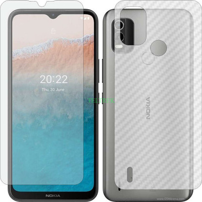 TELTREK Front and Back Tempered Glass for NOKIA C 21 PLUS (Front Matte Finish & Back 3d Carbon Fiber)(Pack of 2)