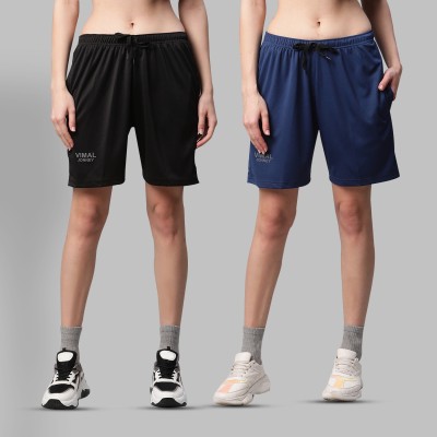 VIMAL JONNEY Solid Women Black, Blue Sports Shorts