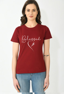 StyleCruw Typography Women Round Neck Maroon T-Shirt