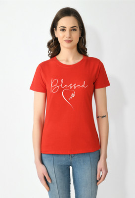 StyleCruw Typography Women Round Neck Orange T-Shirt