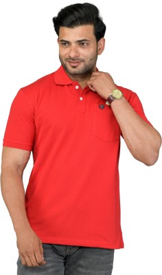 Kaily Embroidered Men Polo Neck Red T-Shirt