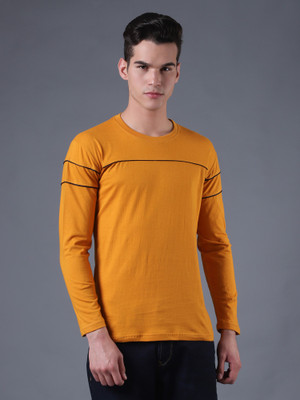THE EG STORE Solid Men Round Neck Yellow T-Shirt