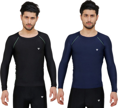 Kyk Solid Men Round Neck Dark Blue, Black T-Shirt