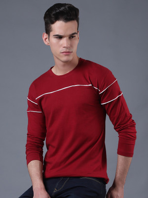 THE EG STORE Solid Men Round Neck Maroon T-Shirt