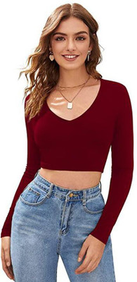 TRACEY Casual Solid Women Maroon Top