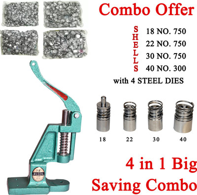 Rilson Cast Iron Fabric Button Making Machine-4 Steel Dies(18,22,30,40) and 2550 Shells