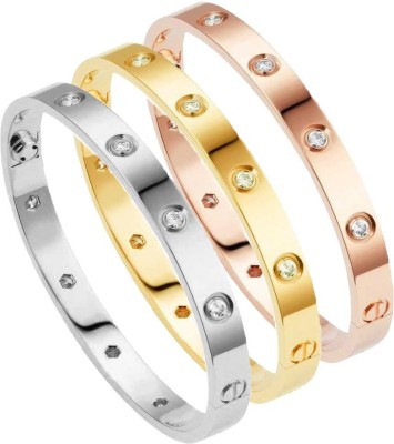 MYKI Stainless Steel Cubic Zirconia Silver Coated, Gold-plated Kada