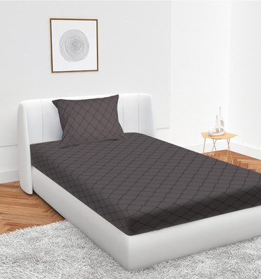 Apala 260 TC Polycotton Single Geometric Flat Bedsheet(Pack of 1, Grey)
