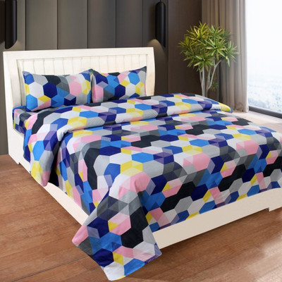 Creations@Home 144 TC Polycotton Double 3D Printed Flat Bedsheet(Pack of 1, MultiColour Floral)