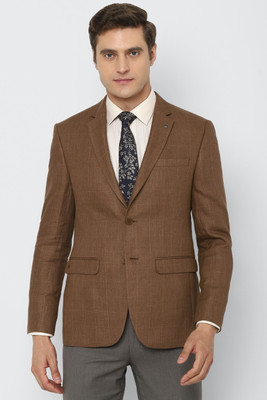 LOUIS PHILIPPE Checkered Single Breasted Formal Men Blazer(Brown)