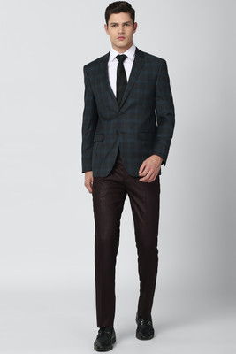 VAN HEUSEN Checkered Single Breasted Formal Men Blazer(Black, Blue)