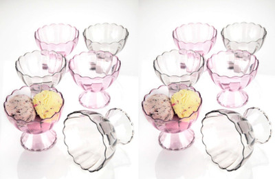 SREEJI Plastic Dessert Bowl Crystal Shape Plastic Flower Shape Ice Cream Bowl 12 Pcs (150 ml, Plastic)(Pack of 12, Clear)