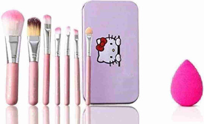 munix Pink Makeup Brush Set With Puff Combo(Pack of 8)