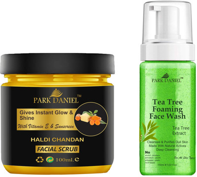 PARK DANIEL Haldi Chandan Scrub & Tea Tree Face Wash Removes Dead Skin Cell Pack of 2(250ML)(2 Items in the set)