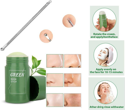 Latixmat FACE MASK BLACKHEAD REMOVER ACNE DEEP CLEANSING GREEN TEA MASK STICK AND BLACK HEADREMOVER ROUND PIN(2 Items in the set)
