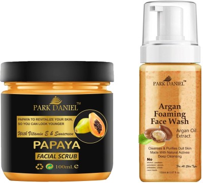PARK DANIEL Papaya Scrub & Argan Face Wash Removes Dead Skin Cell Combo Pack of 2 (250 ML)(2 Items in the set)