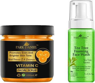 PARK DANIEL Vitamin C Scrub & Tea Tree Face Wash Removes Dead Skin Cell Combo of 2 (250 ML)(2 Items in the set)