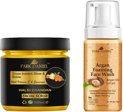 PARK DANIEL Haldi Chandan Scrub & Argan Face Wash Removes Dead Skin Cell Combo of 2 (250 ML)(2 Items in the set)