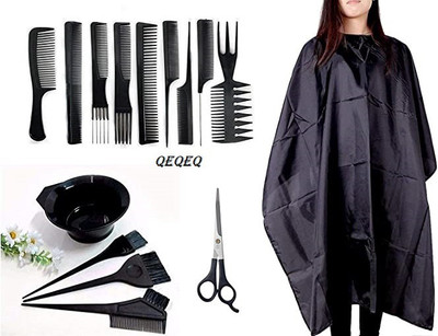 QEQEQ Salon Accessories Combo for Hairdressing, hair Cutting Comb, Scissor, Dye Bowls kit, 9 Pcs comb Set Professional Use(15Items)(15 Items in the set)