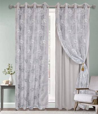 Thundershoppe 274.32 cm (9 ft) Velvet Blackout Long Door Curtain (Pack Of 2)(Embroidered, grey and silver)
