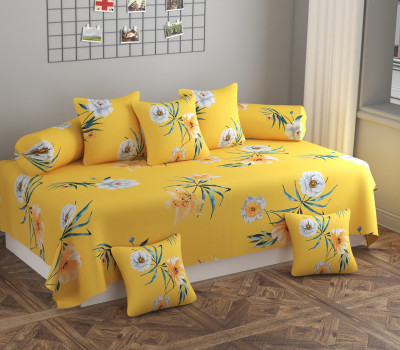 HIDECOR Polycotton Floral Diwan Set(Yellow)