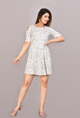 MANOJAVA Women Fit and Flare White Mini/Short Dress