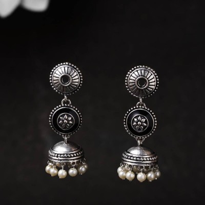 Voylla Rangabati Faux Pearls Layered Earrings Pearl Brass Jhumki Earring