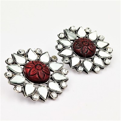 Yash Jewels Emporium YJE Silver Plated Mirror Flower Earrings Brass Stud Earring