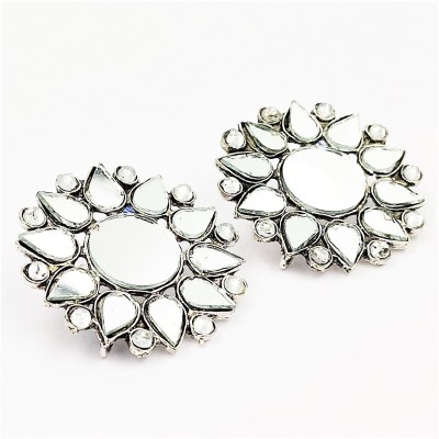 Yash Jewels Emporium YJE Silver Plated Mirror Flower Earrings Brass Stud Earring