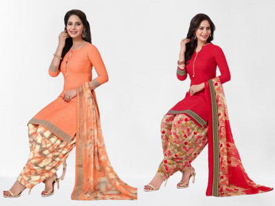 INITHI Crepe Printed Kurta & Patiyala Material