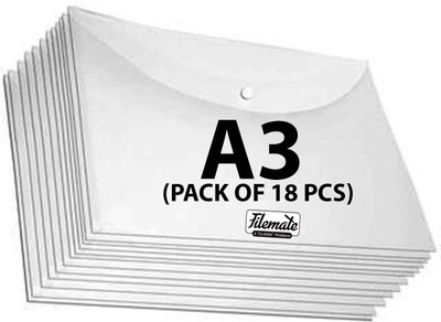 FileMate A3 Size My Clear Bag(Pack of 18 pcs)(Size: 13 X 18 inch)(Specially for Architecture documents and Paintings)(Set Of 18, White and Transparent)