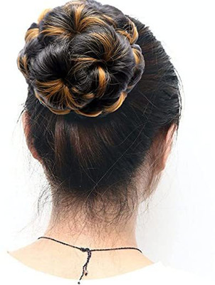 Honbon 1pc Artificial Juda Synthetic Bun For Women Golden Highlight PonyTail Bun Hair Extension