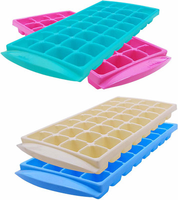 Gretal 32 Cubes Plastic Unbreakable Virgin Plastic Ice Cube Tray (Set of 4,Multi) Multicolor Plastic Ice Cube Tray(Pack of4)