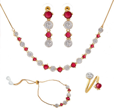 ZENEME Brass Gold-plated Red Jewellery Set(Pack of 1)