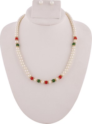 JANKI JEWELLERS Mother of Pearl Gold-plated White, Green, Red Jewellery Set(Pack of 1)