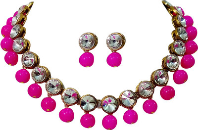 JN Handicraft Alloy Copper Pink Jewellery Set(Pack of 1)