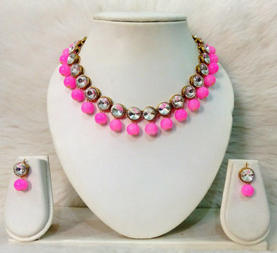 JN Handicraft Alloy Copper Pink Jewellery Set(Pack of 1)