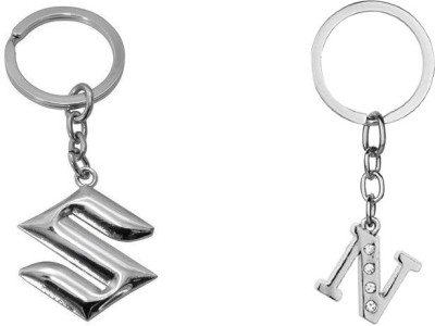 Deethyas Fashion Pack of 2 Car Bike Logo And Alphabet N letter Stone Decorative Metal Key Chain