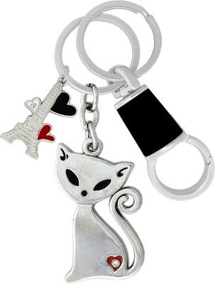 KYP Fashion Fashionable Charm Cute Cat Kitten & Eiffel Tower Shape Pendant Keyring Silver Key Chain
