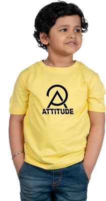 CHOMBOOKA Boys Typography, Printed Cotton Blend Regular T Shirt(Yellow, Pack of 1)