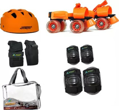 Jaspo Brillient Delite Orange Senior Skates Combo (skates+helmet+knee+elbow+wrist+sipper+bag)suitable for age 6 to 14 years Skating Kit