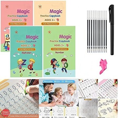 ADONYX Sank Magic Practice Copybook (4 BOOK + 10 REFILL+ 1 Pen +1 Grip)(Multicolor)