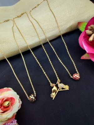 DHARM JEWELS Gold Plated Two Bird Pendent And Red Black Ball With Gold Chain Combo Set Diamond Gold-plated Plated Alloy Chain