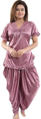 NIGHTGIRL Women Solid Purple Top & Pyjama Set